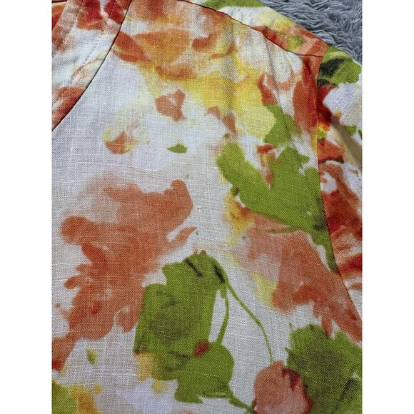 Jones NY Women 2X XXL 100% Linen Floral Top Shark Bite Hem Colorful Button Up - Picture 8 of 9